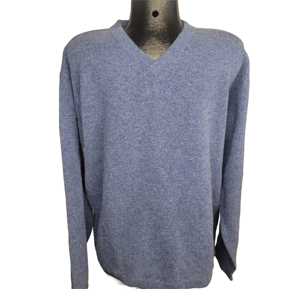 Denver Hayes 100% Lamb's Wool Men's Blue V-Neck Sweater L